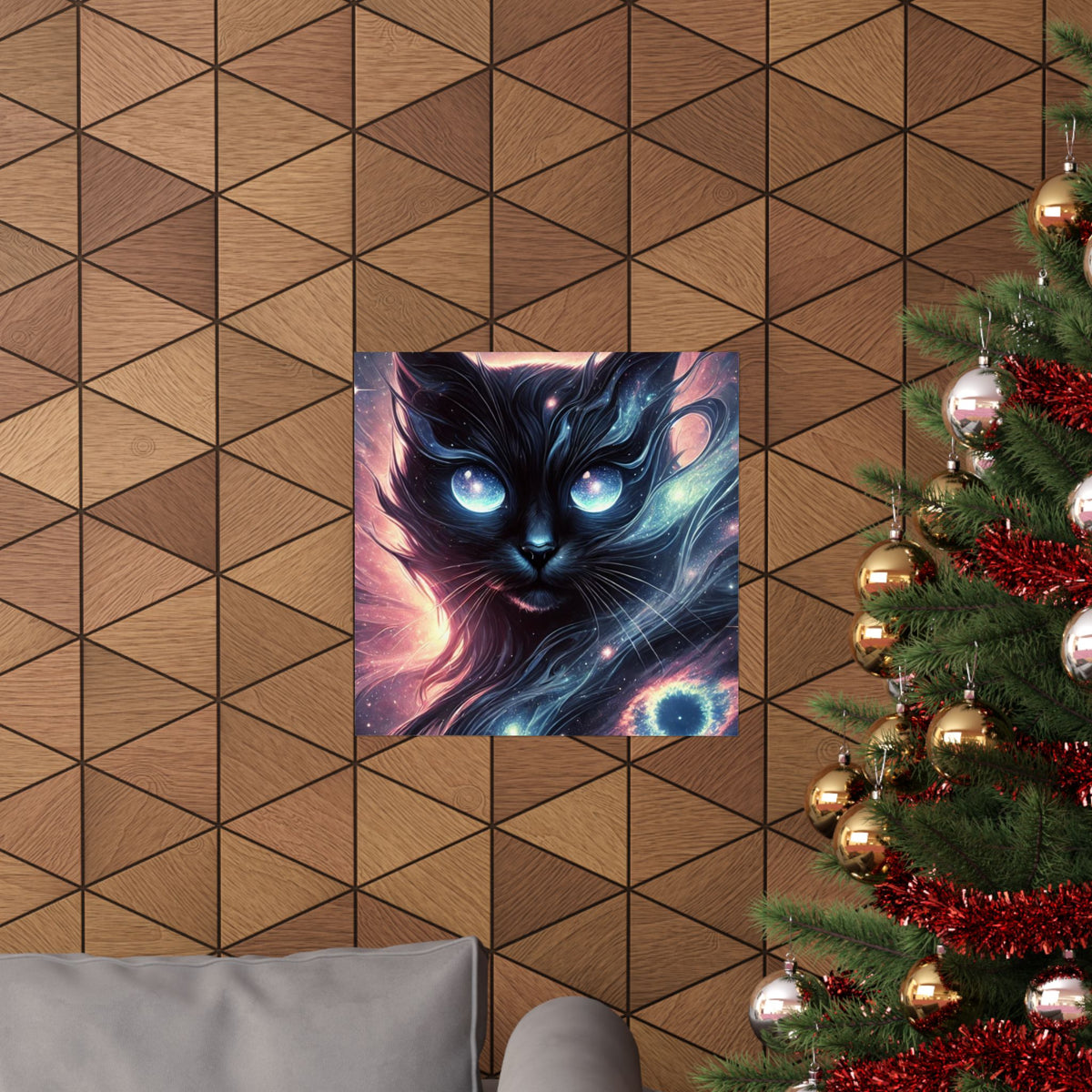 Cosmic Black Cat Galaxy Celestial Wall Art Poster