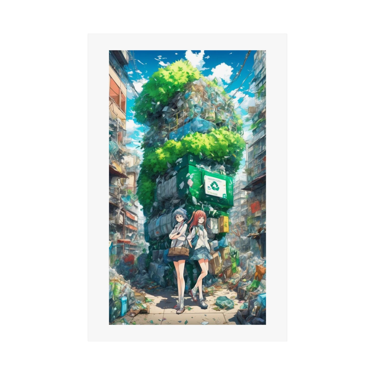 Urban Recycling Anime Friends Green City Wall Poster
