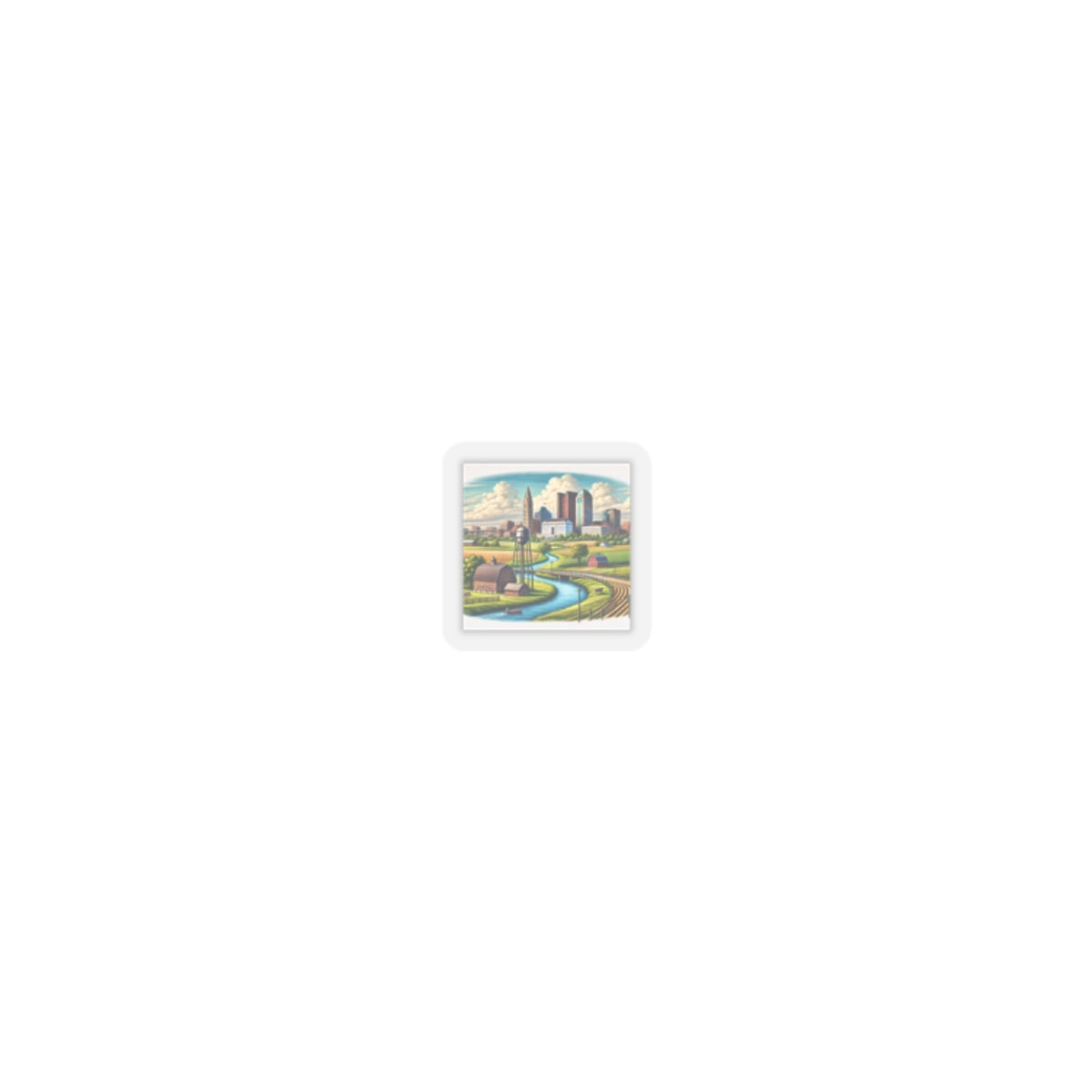 Rural River City Skyline Hometown Landscape Sticker