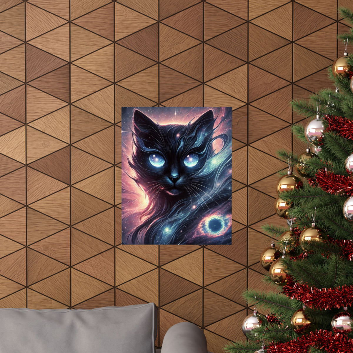 Cosmic Black Cat Galaxy Celestial Wall Art Poster