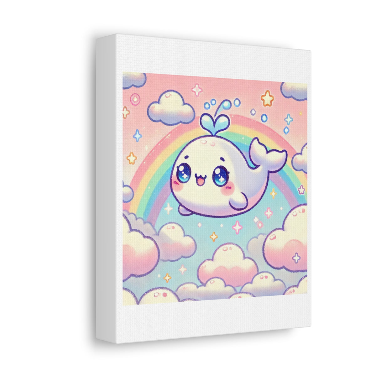 Kawaii Rainbow Whale Pastel Cloud Canvas Wall Art
