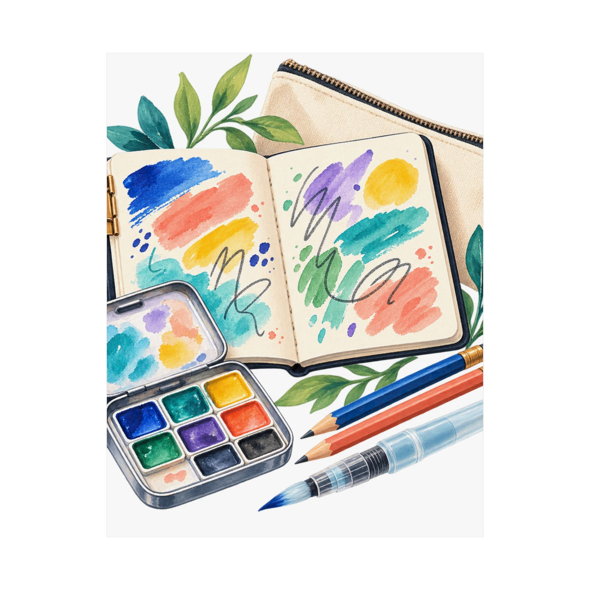 Colorful Urban Sketching Travel Kit Poster