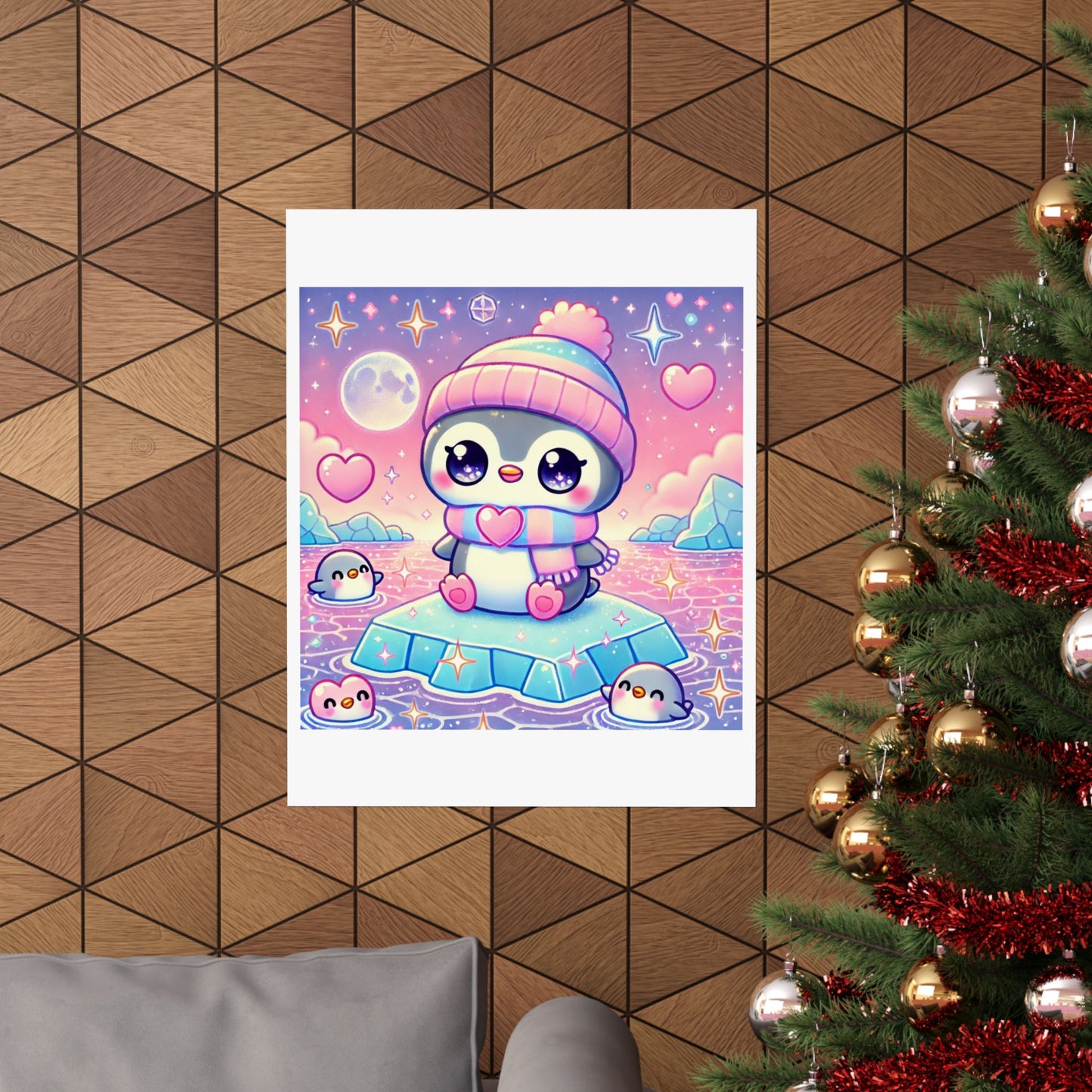Cute Winter Penguin Ice Floe Kawaii Art Poster