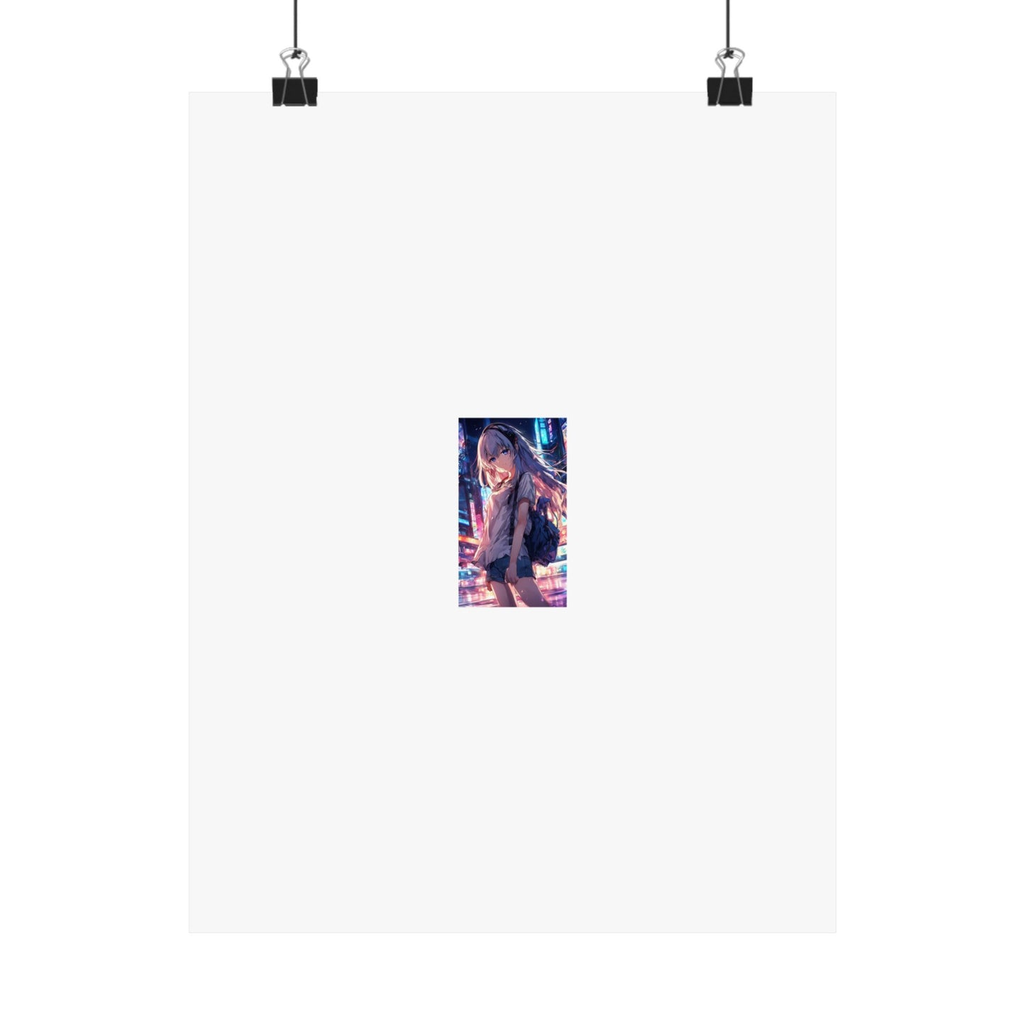 Anime City Night Heroine Portrait Neon Poster Art