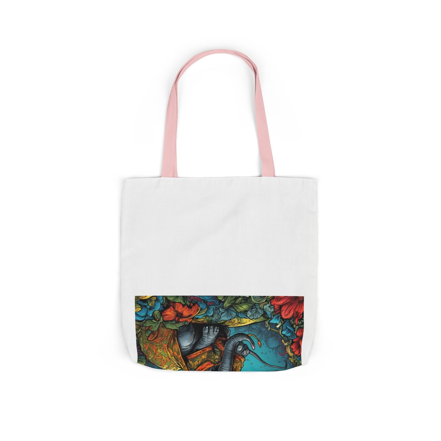 Colorful Storybook Elephant Floral Canvas Tote Bag