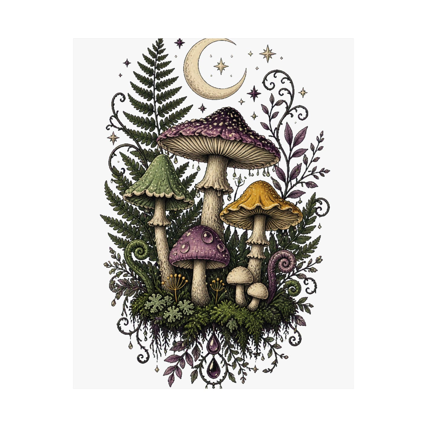 Midnight Mushroom Field Notes Botanical Mushroom Poster