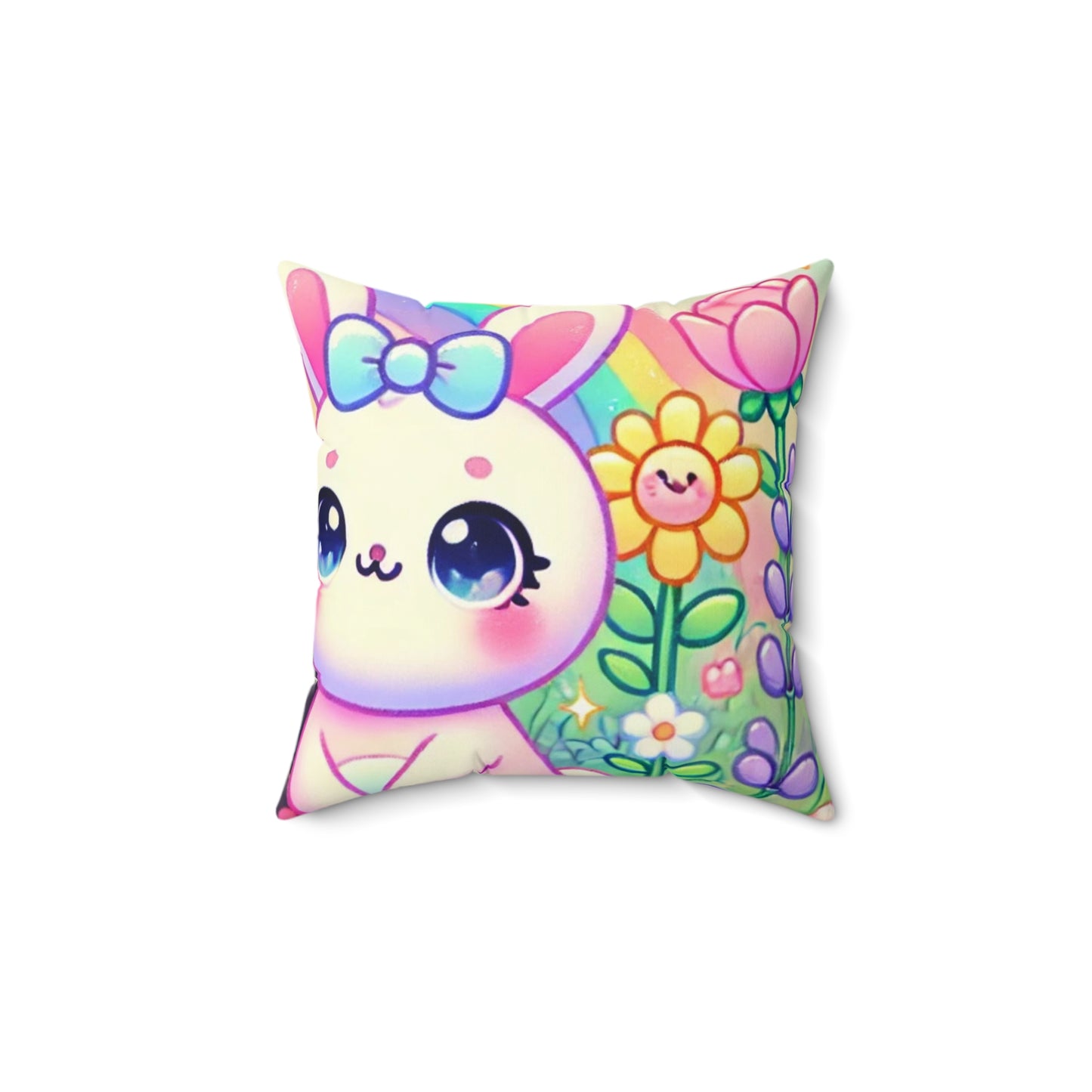 Pastel Panda and Bunny Rainbow Garden Decorative Pillow