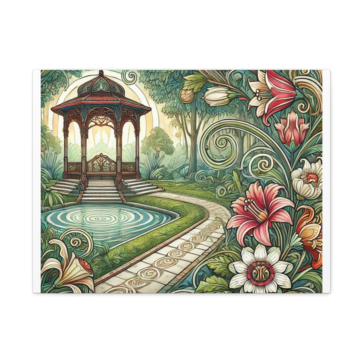 Botanical Gazebo Garden Art Nouveau Canvas Wall Art