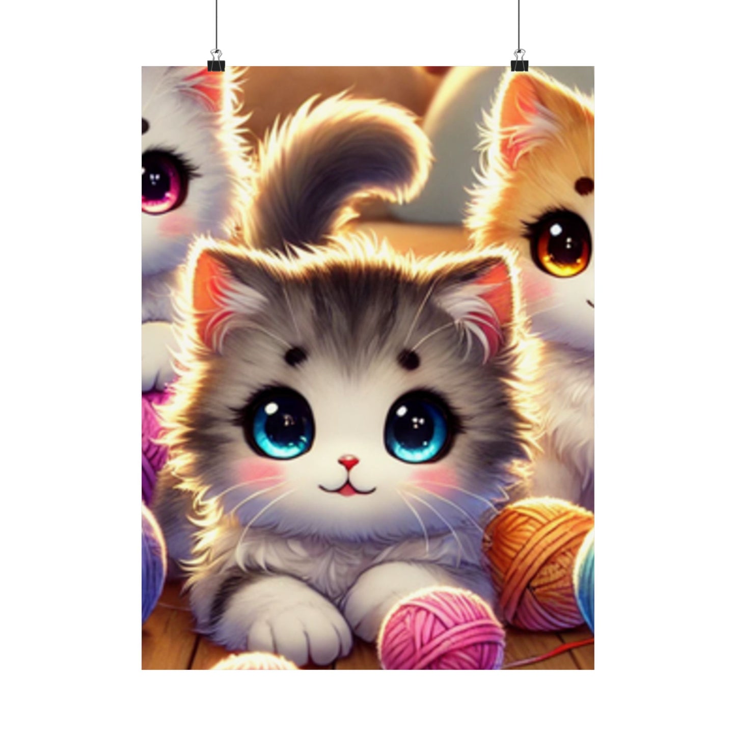 Cozy Yarn Kittens Cute Cat Poster Knitting Room Wall Art Decor