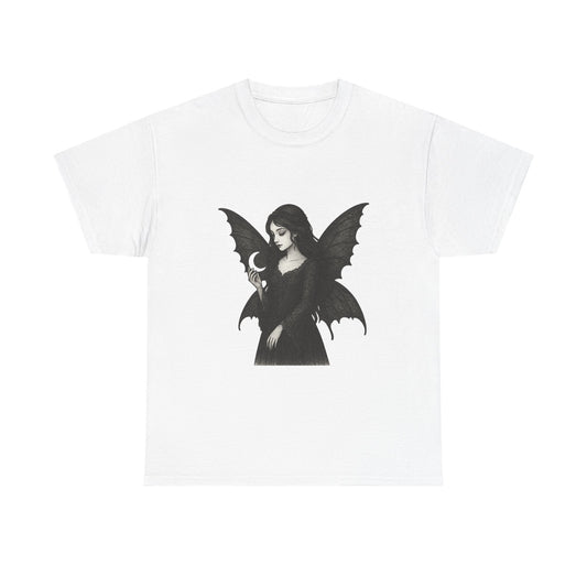 Gothic Fairy Tee, Unisex Cotton T-Shirt with Bat Wings, Forest Aesthetic Shirt, Perfect for Halloween, Casual Wear, Emo Witch