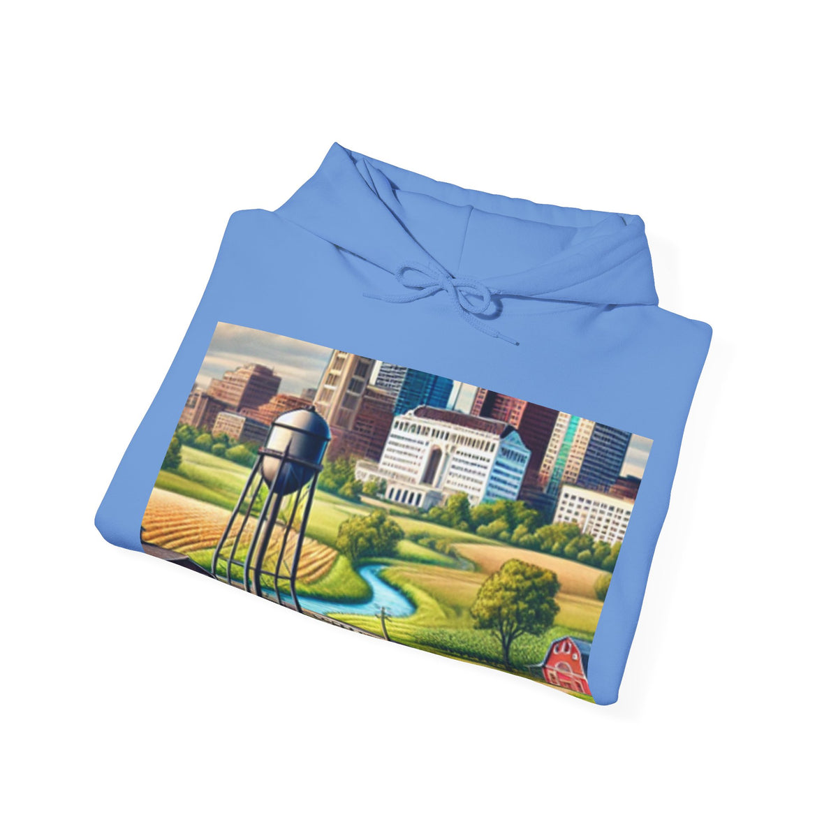 Rural River City Skyline Hometown Landscape Cozy Hoodie