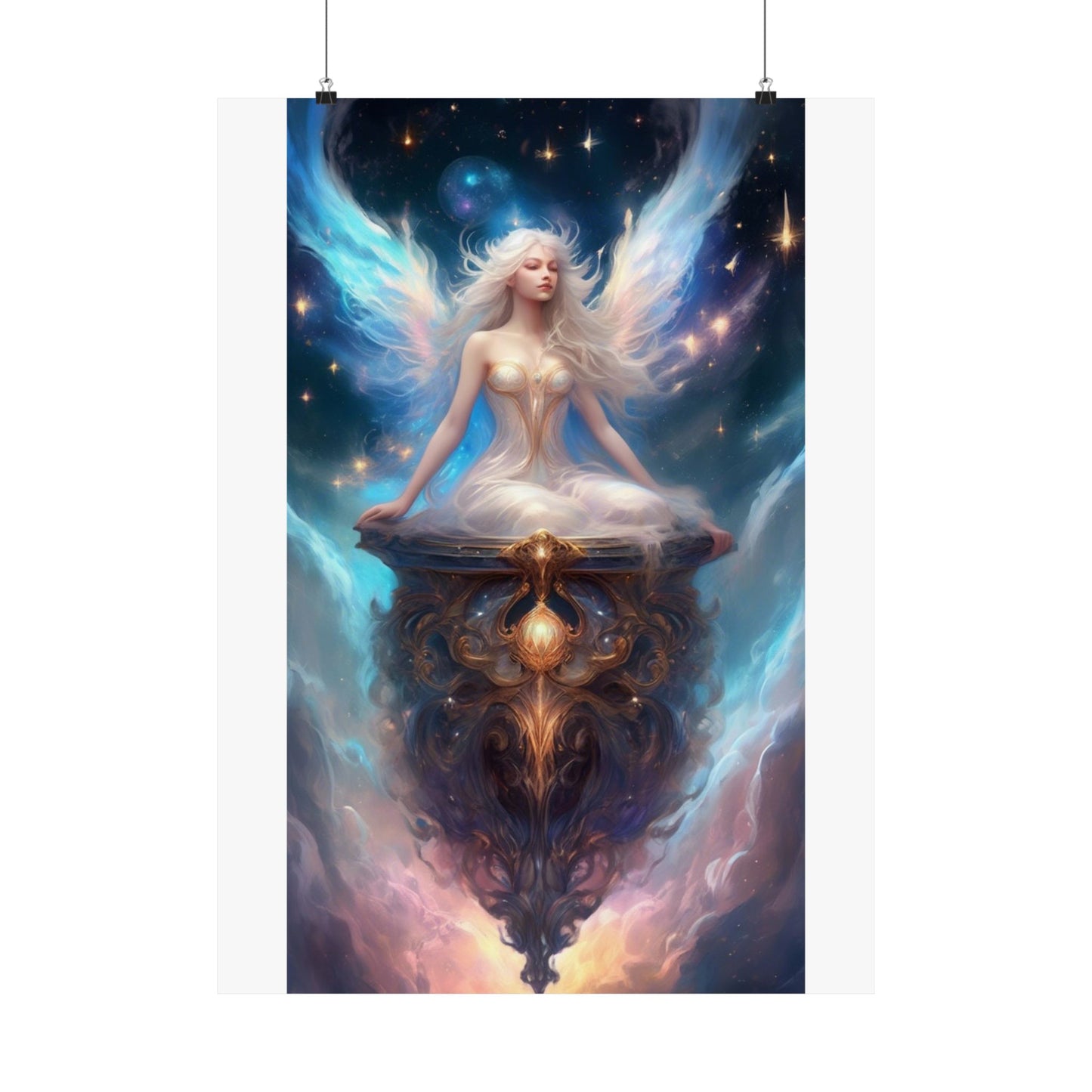 Celestial Winged Meditation Fantasy Portrait Poster