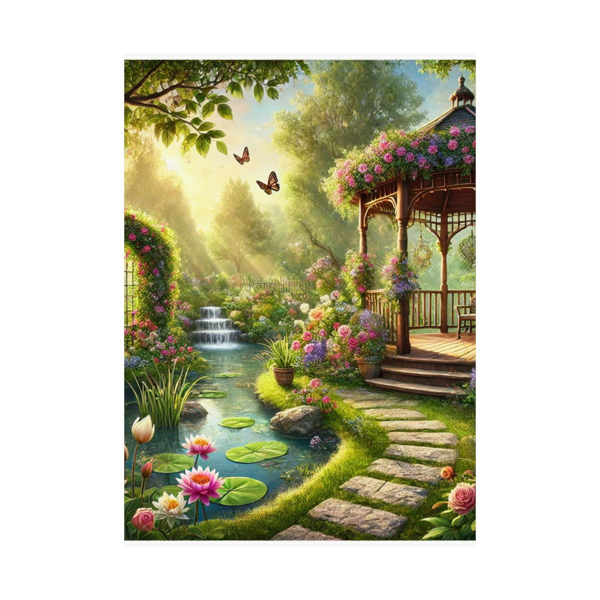 Sunlit Rose Gazebo Cottage Garden Wall Art Poster