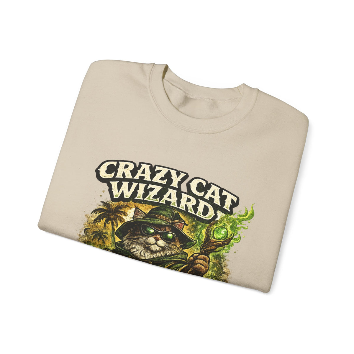 Crazy Cat Wizard Funny Fantasy Art Sweatshirt