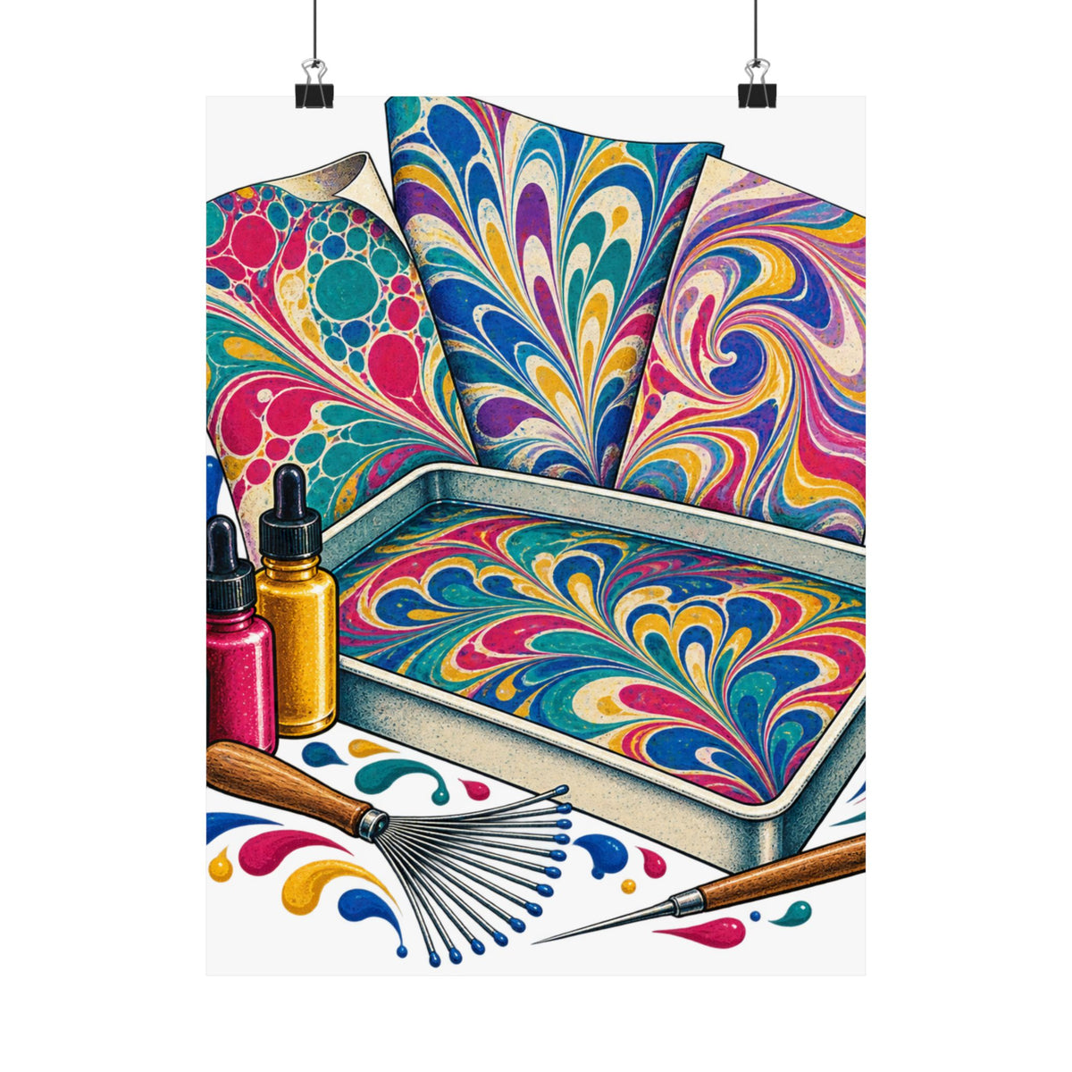 Colorful Paper Marbling Workshop Poster