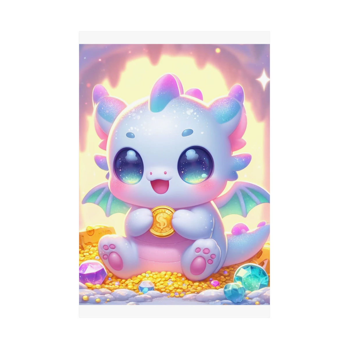 Pastel Treasure Dragon Kawaii Fantasy Wall Art Poster