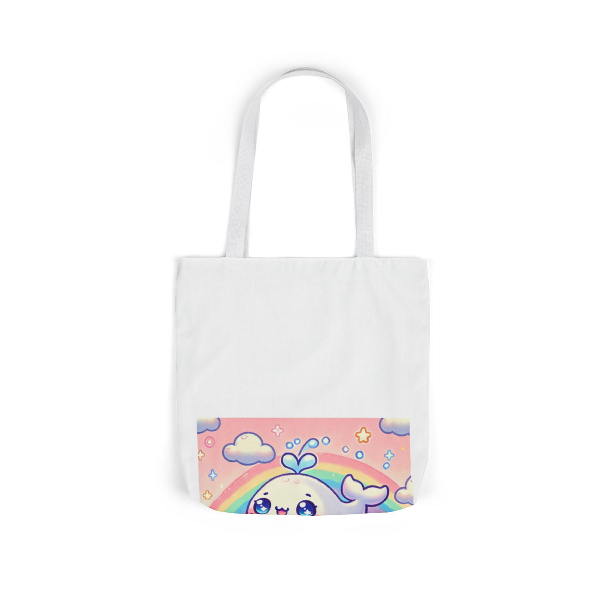 Kawaii Rainbow Whale Pastel Cloud Canvas Tote Bag