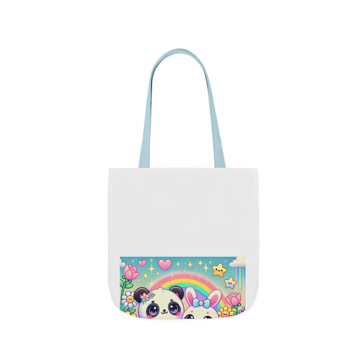 Pastel Panda and Bunny Rainbow Garden Canvas Tote Bag