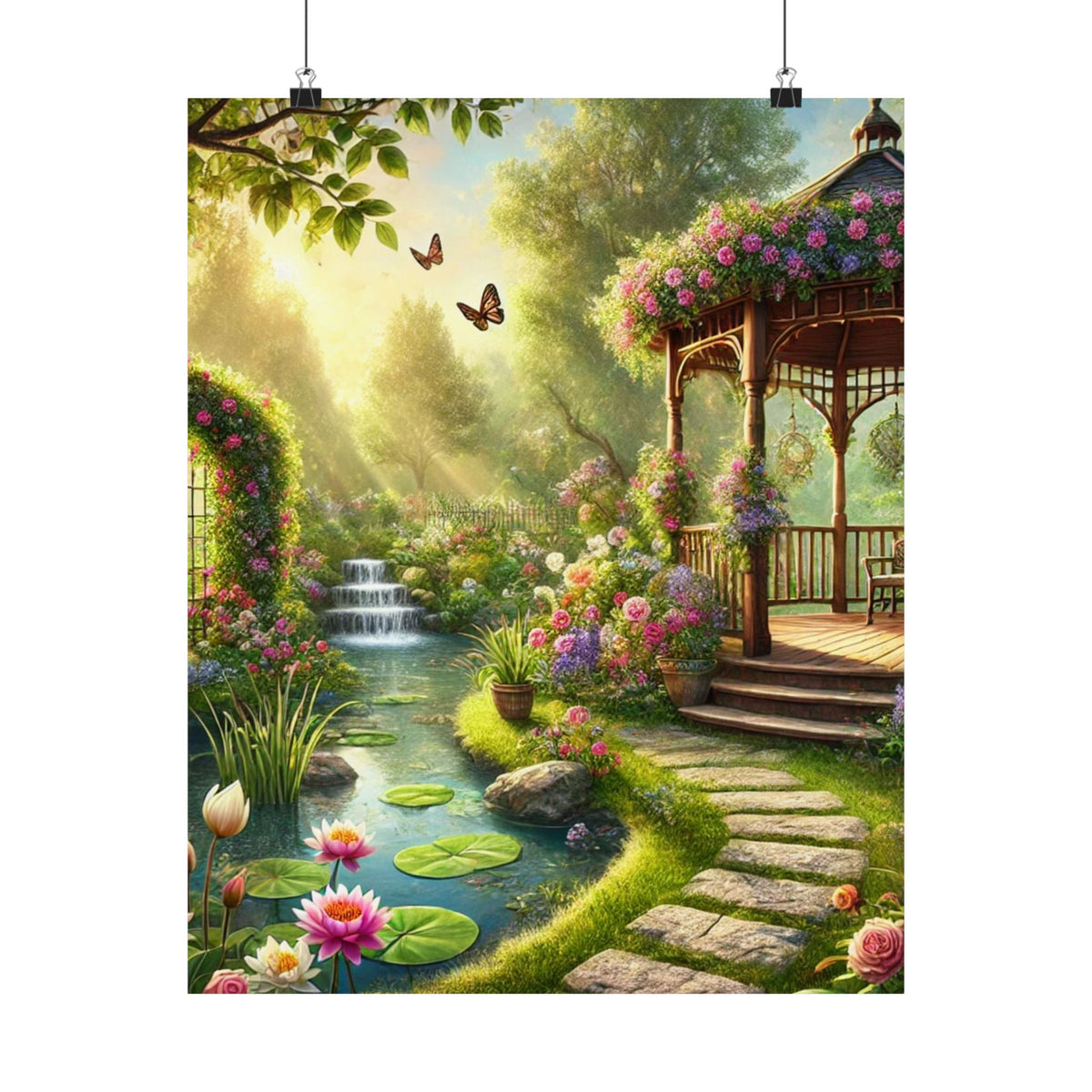 Sunlit Rose Gazebo Cottage Garden Wall Art Poster