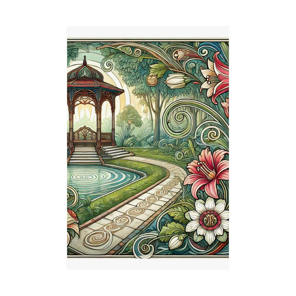 Botanical Gazebo Garden Art Nouveau Wall Art Poster