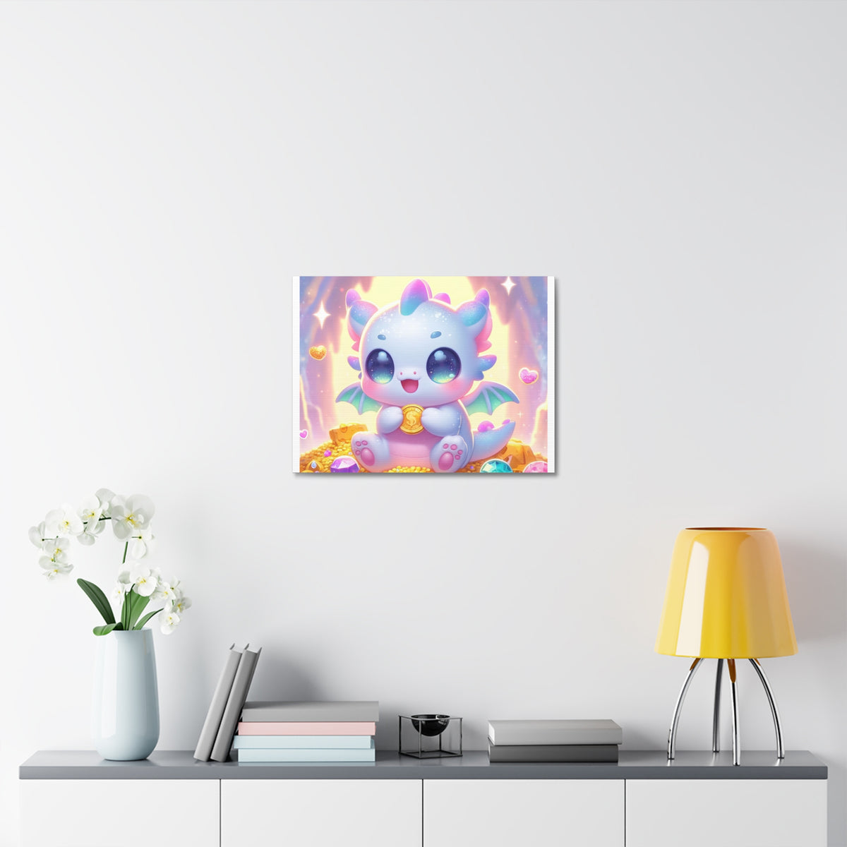 Pastel Treasure Dragon Kawaii Fantasy Canvas Wall Art