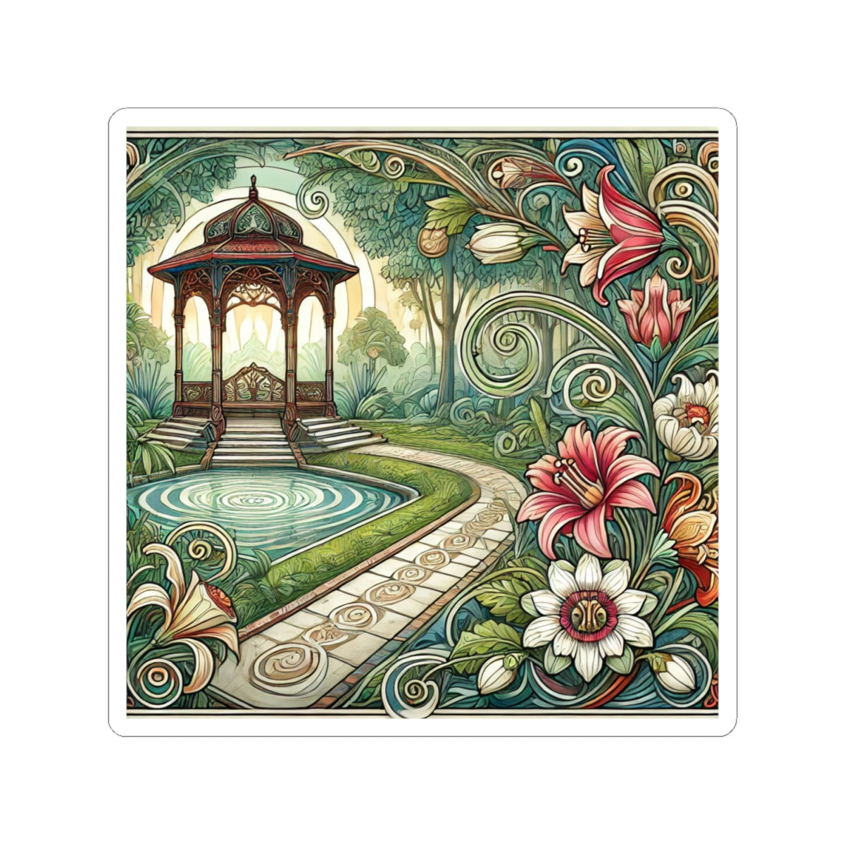 Botanical Gazebo Garden Art Nouveau Sticker