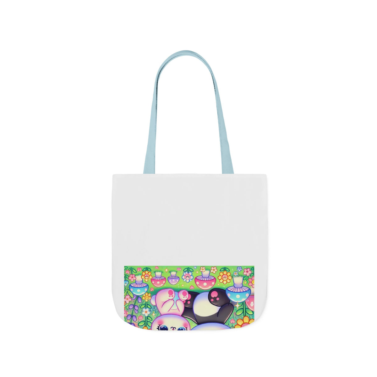 Pastel Panda and Bunny Rainbow Garden Canvas Tote Bag