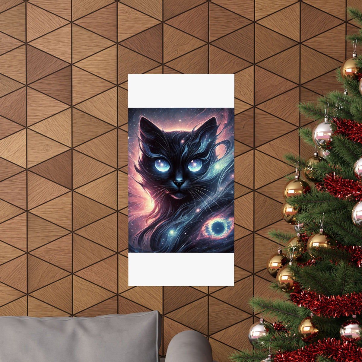 Cosmic Black Cat Galaxy Celestial Wall Art Poster
