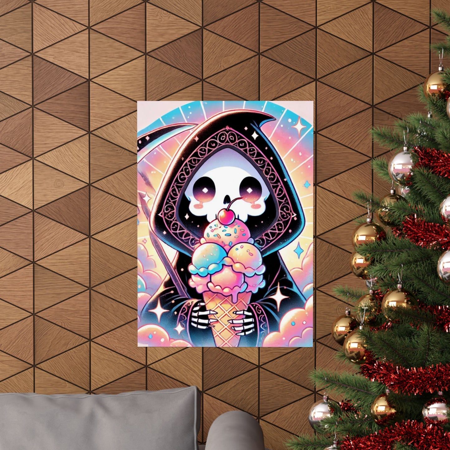 Cute Grim Reaper Ice Cream Pastel Novelty Poster