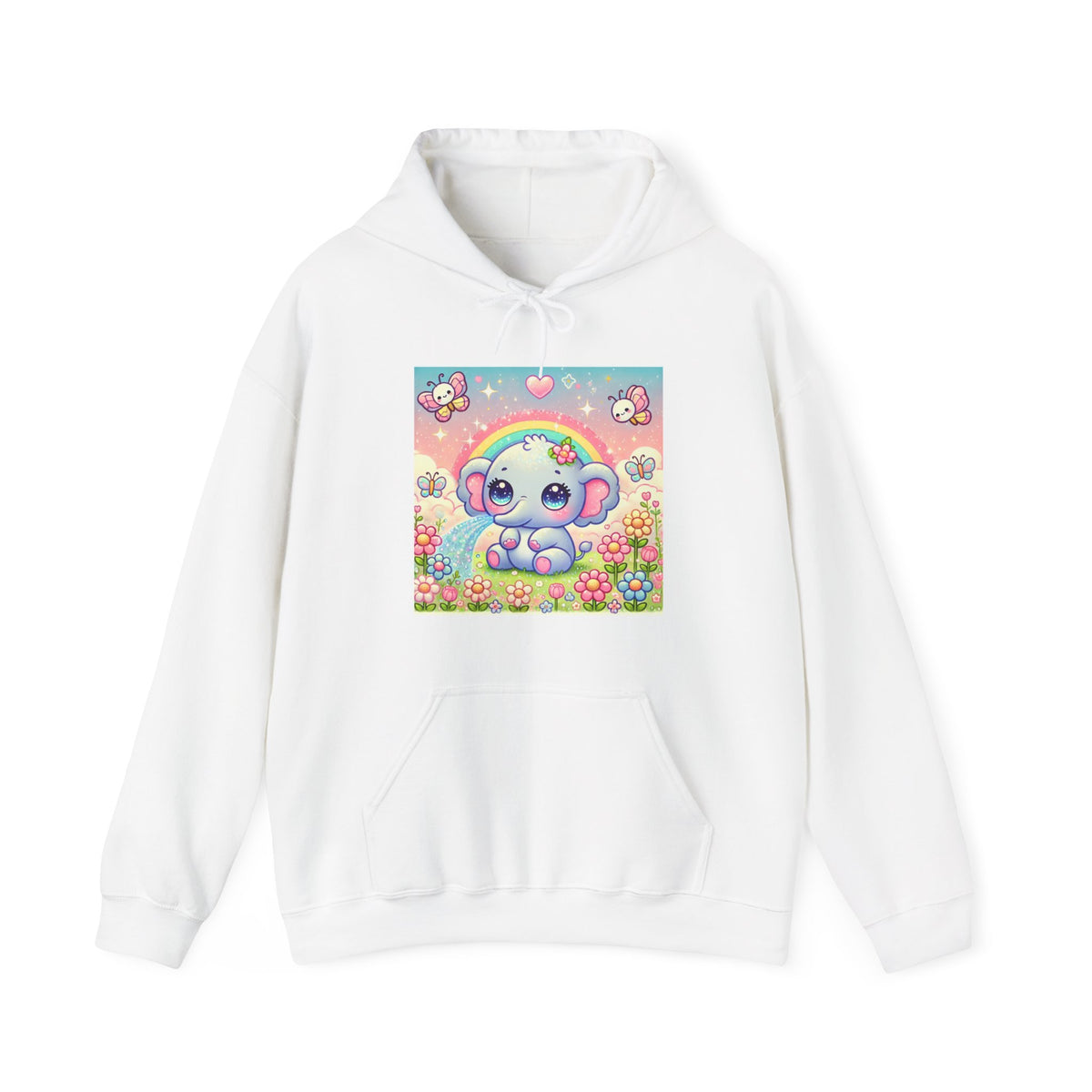 Pastel Rainbow Baby Elephant Floral Hoodie