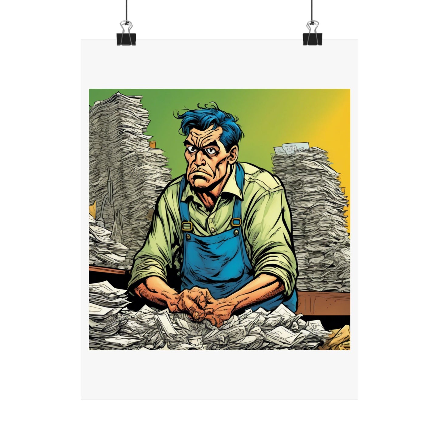Paperwork Chaos Desk Worker Funny Office Art Poster