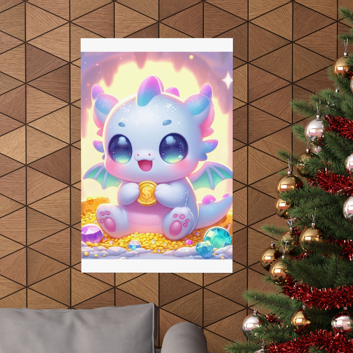 Pastel Treasure Dragon Kawaii Fantasy Wall Art Poster
