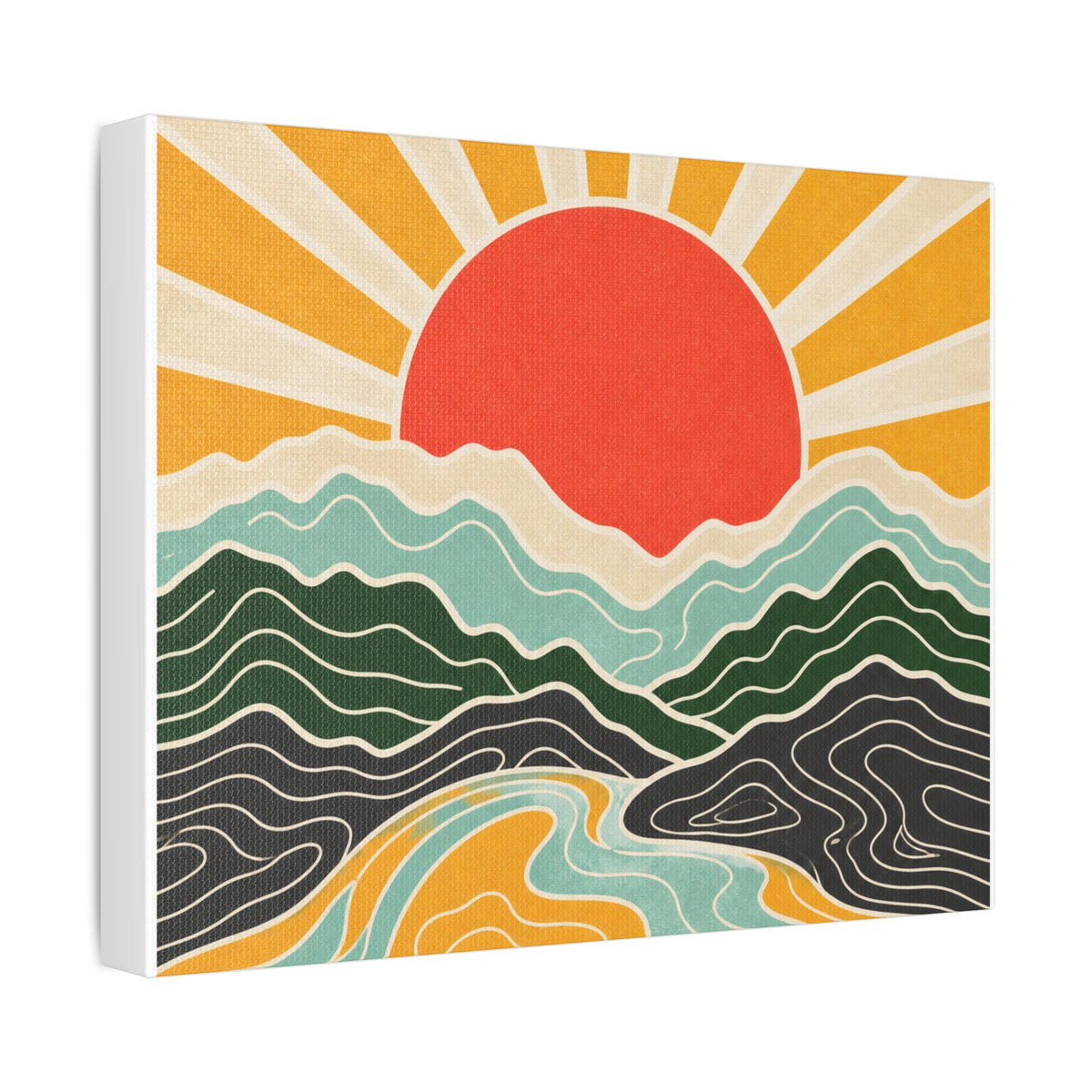 Topographic Sunrise Mid Century Mountain Canvas Art
