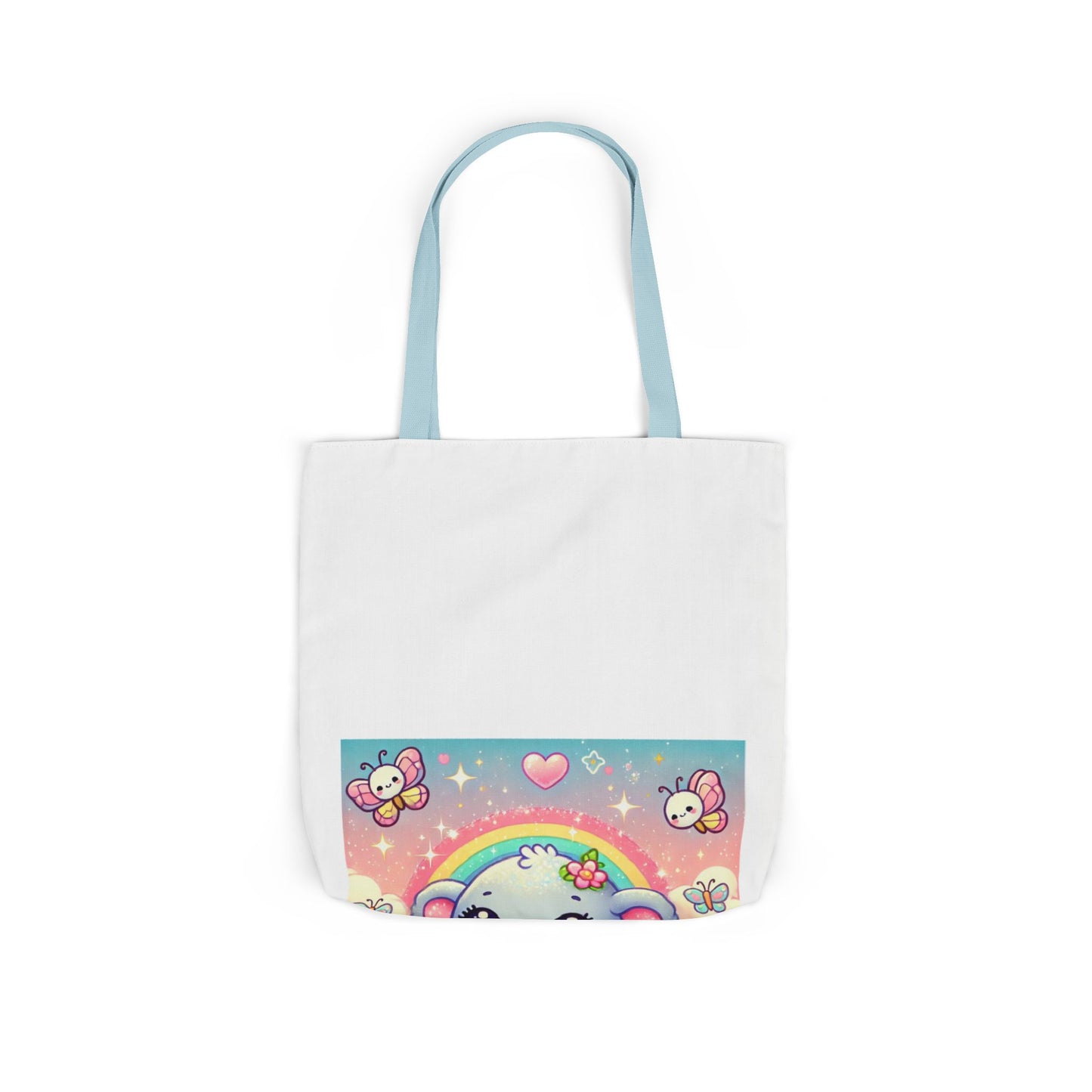Pastel Rainbow Baby Elephant Floral Canvas Tote Bag