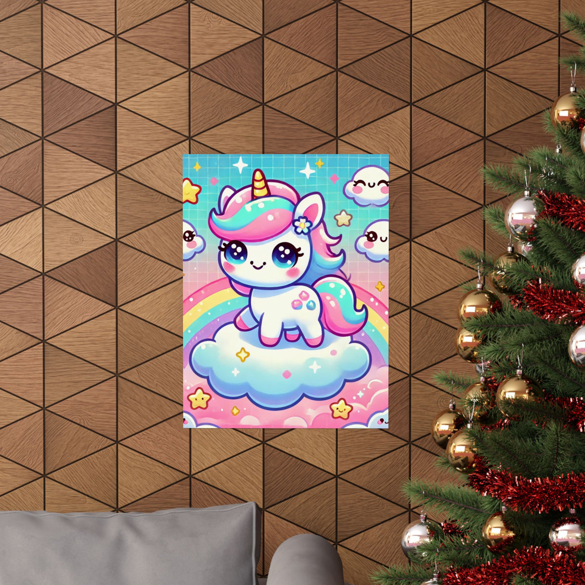 Pastel Rainbow Unicorn Cloud Kawaii Wall Art Poster