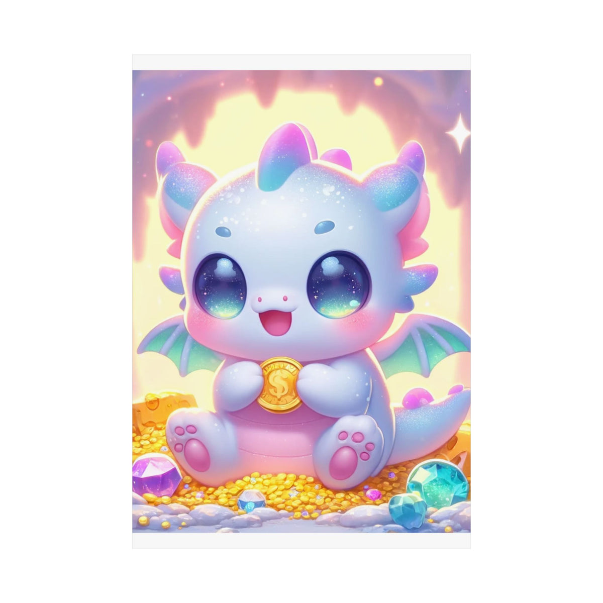 Pastel Treasure Dragon Kawaii Fantasy Wall Art Poster