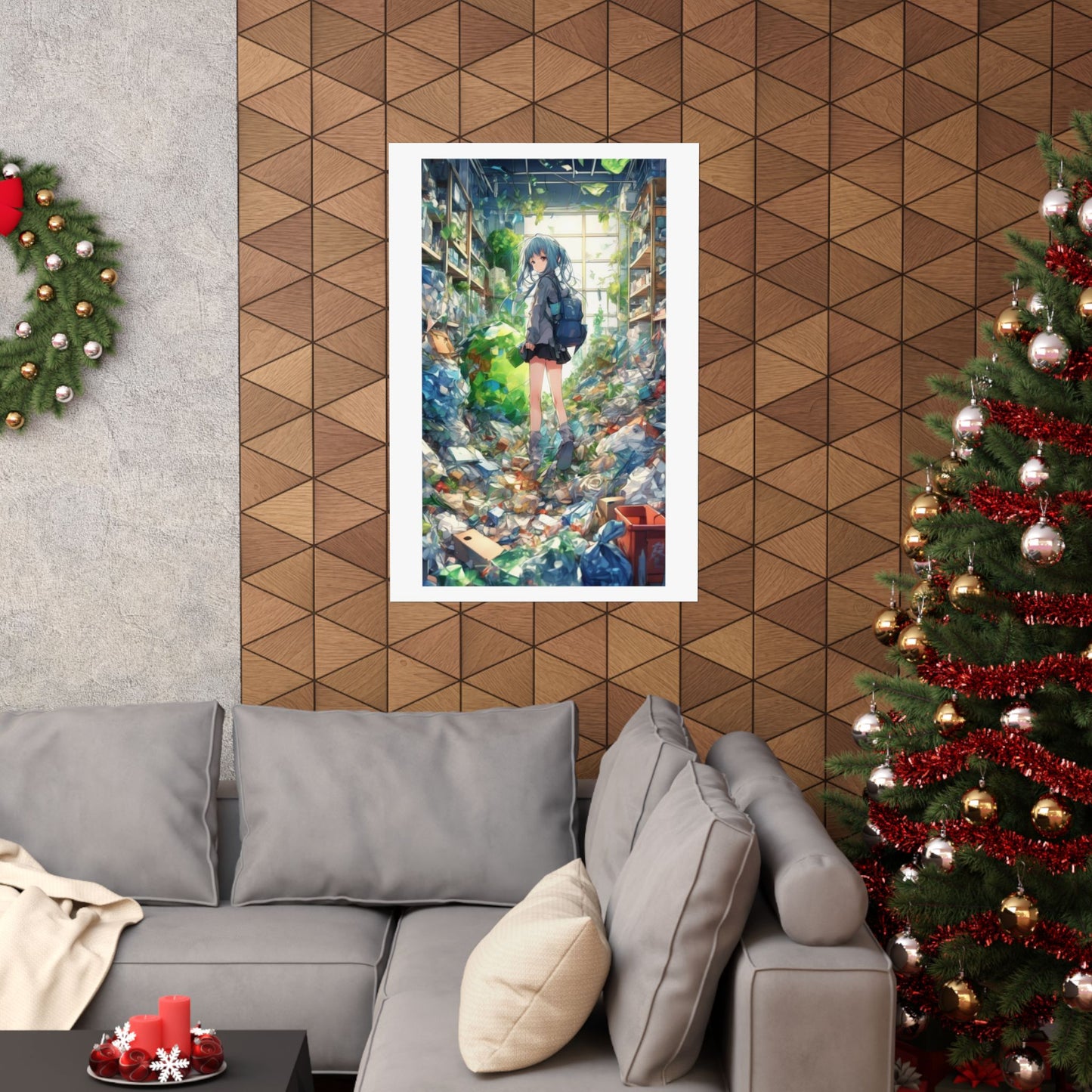 Green Recycling Alley Anime Girl Urban Green Poster
