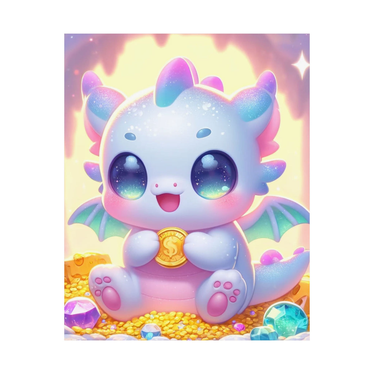 Pastel Treasure Dragon Kawaii Fantasy Wall Art Poster