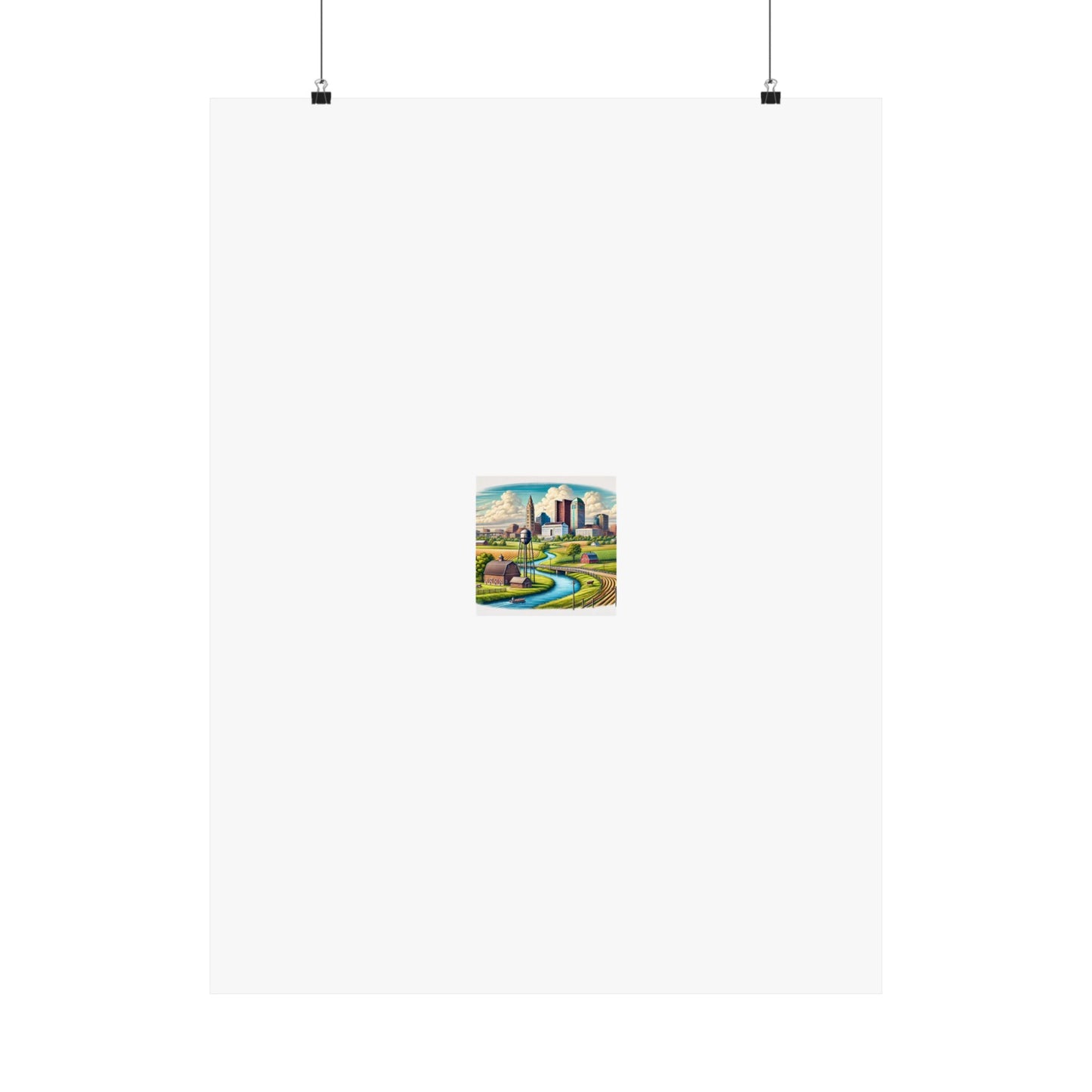 Rural River City Skyline Hometown Landscape Poster Art