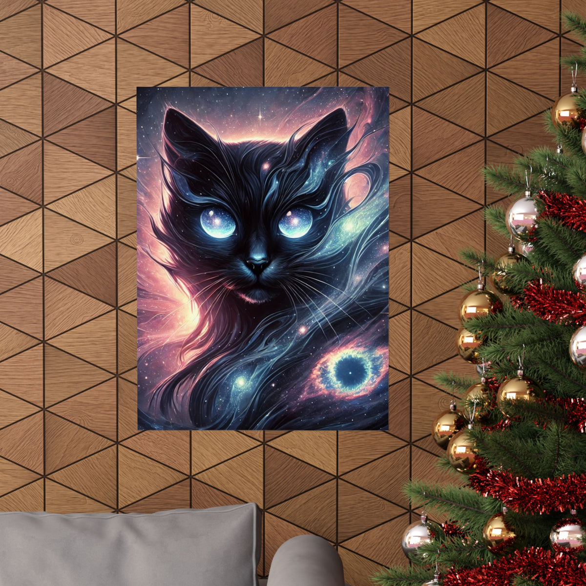 Cosmic Black Cat Galaxy Celestial Wall Art Poster