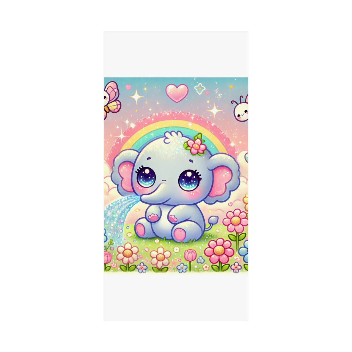 Pastel Rainbow Baby Elephant Floral Wall Art Poster