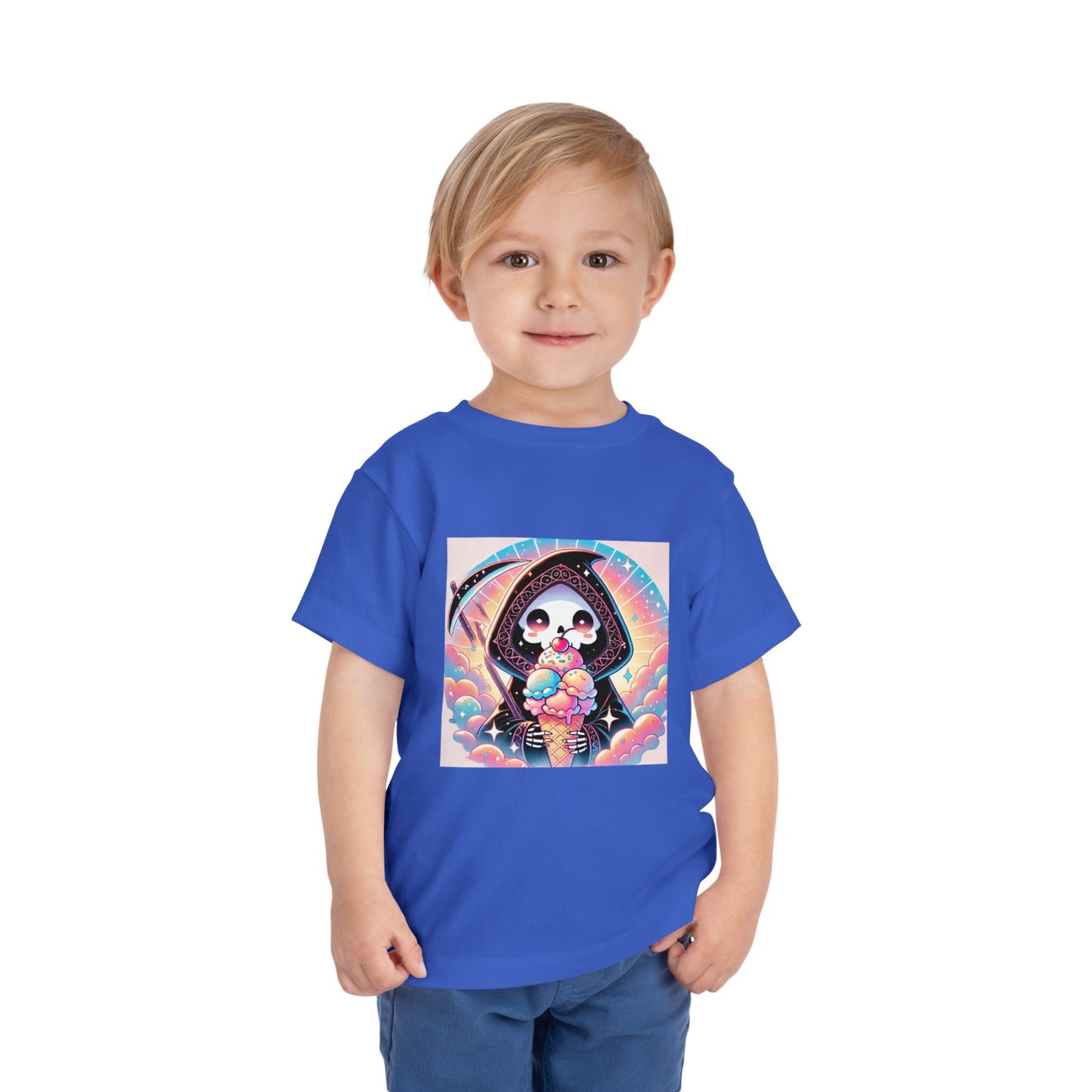 Grim Reaper with Ice Cream Kawaii Anime Toddler Tee - Adorable Short Sleeve Shirt for Kids - Fun & Stylish Gift Idea!