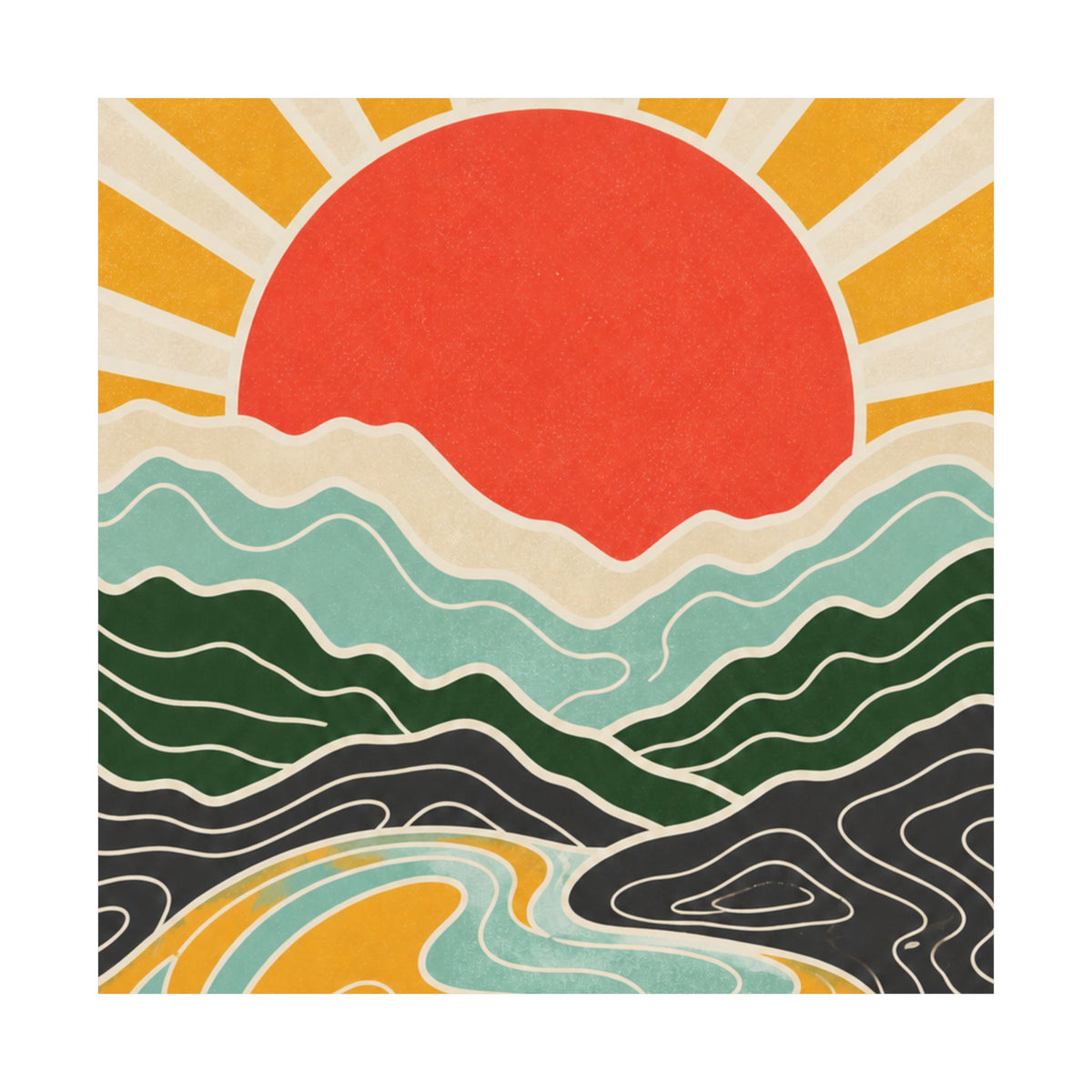 Topographic Sunrise Mid Century Mountain Art Poster