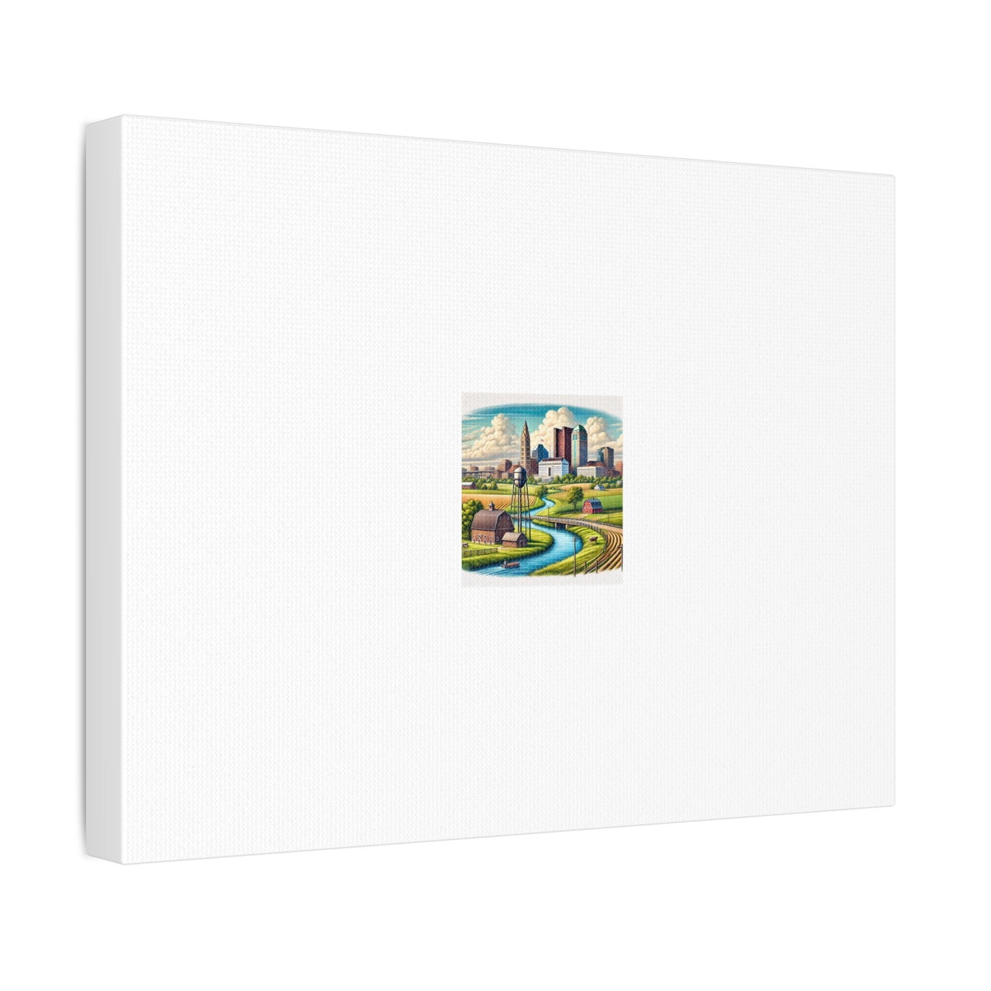 Rural River City Skyline Hometown Landscape Canvas Wall Art