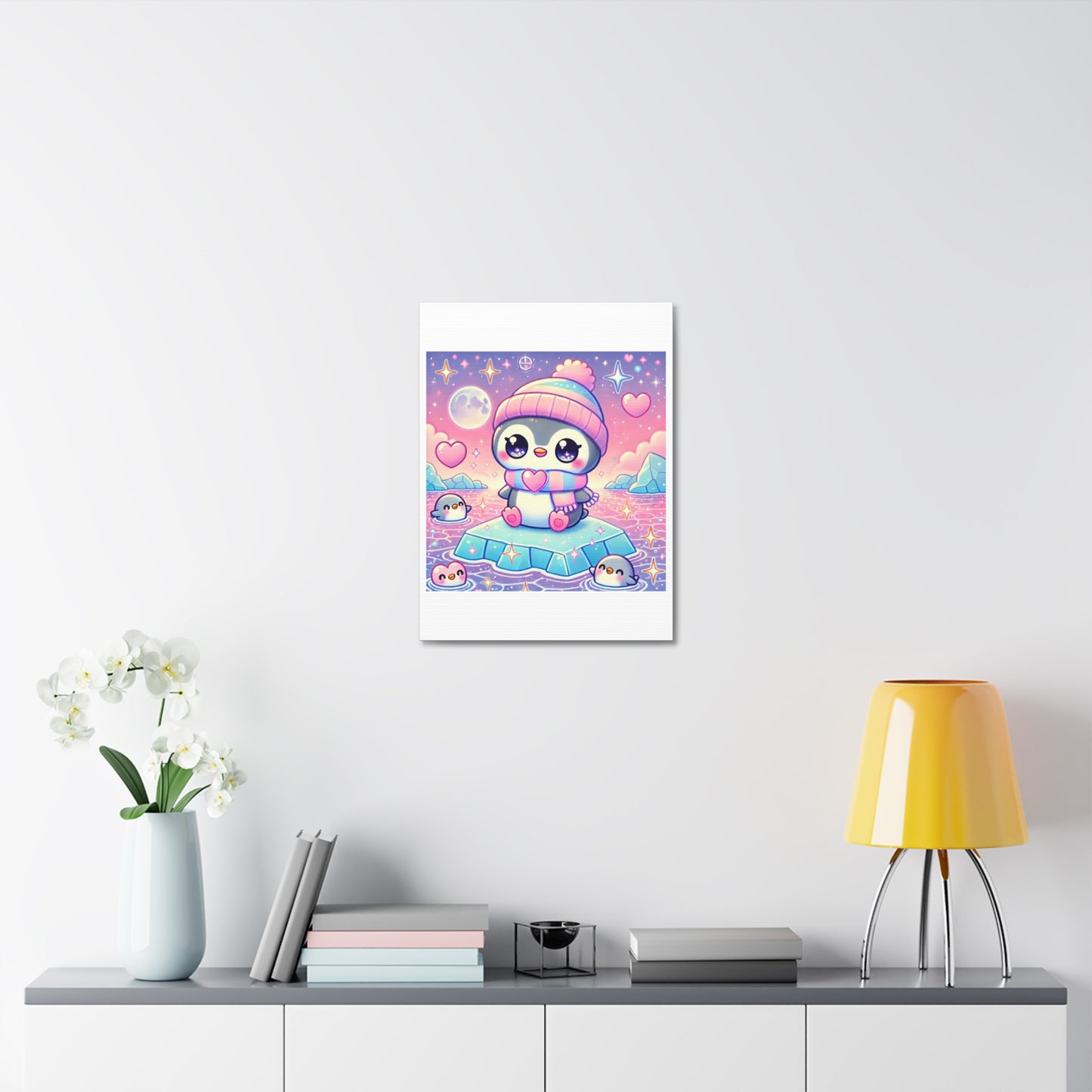 Cute Winter Penguin Ice Floe Kawaii Art Canvas
