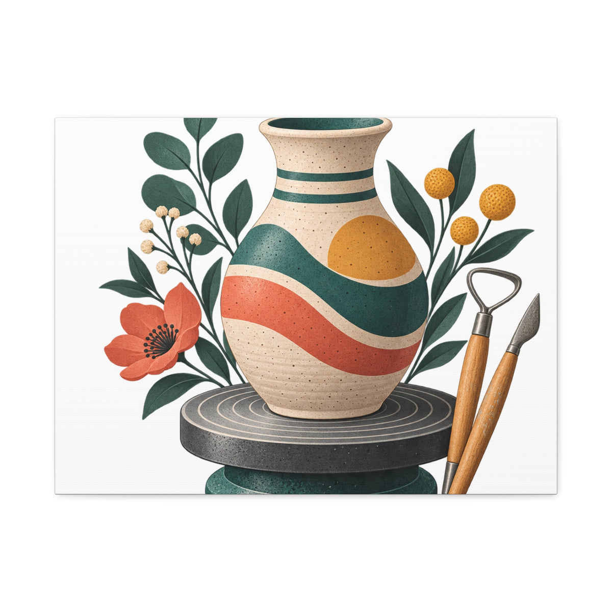Midcentury Pottery Botanical Art Canvas