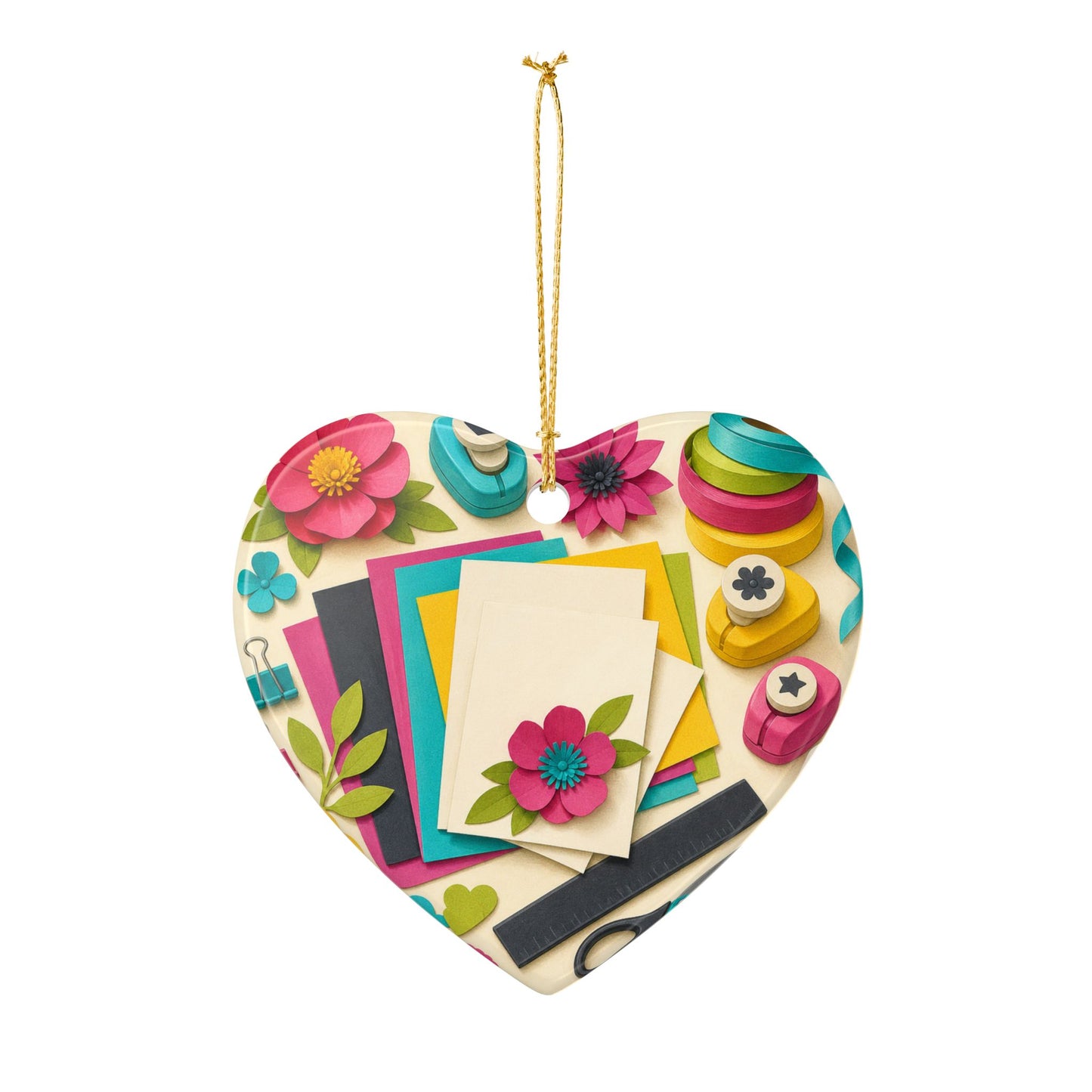 Bright Paper Crafting Hobby Art Ceramic Ornament, Holiday Keepsake and Gift