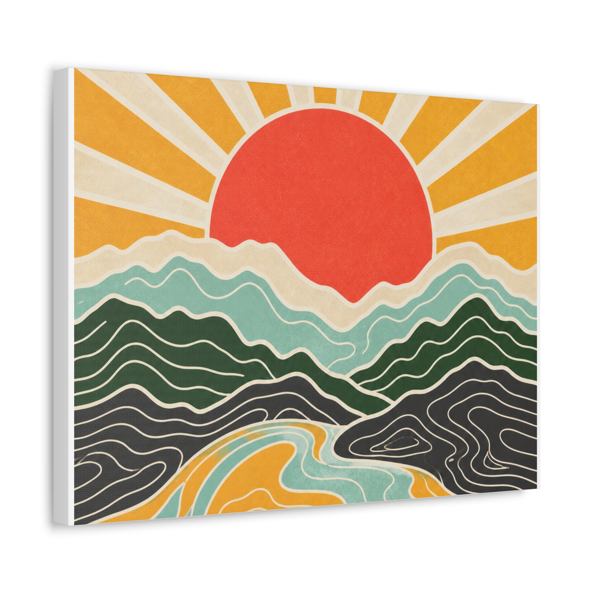 Topographic Sunrise Mid Century Mountain Canvas Art
