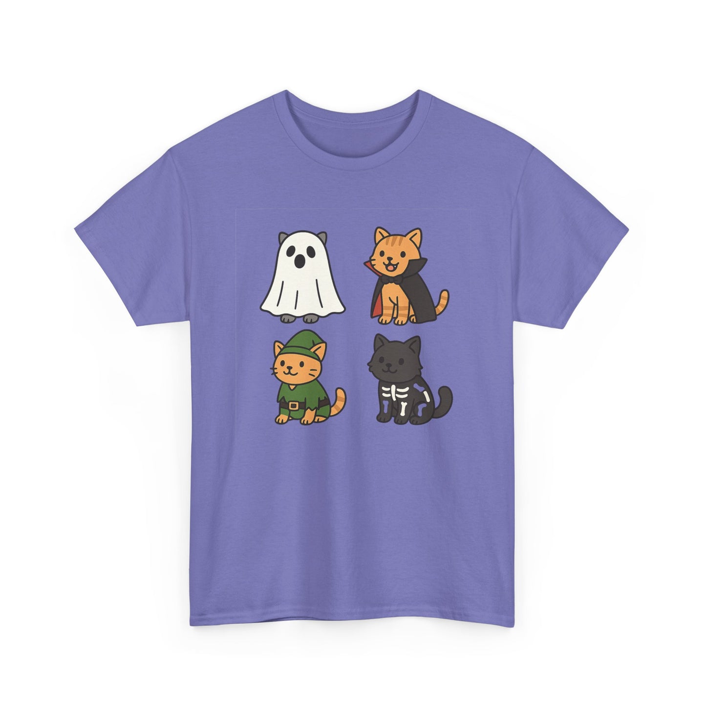Cute Halloween Cat Tee, Unisex Heavy Cotton Tee, Casual Halloween Shirt, Pet Lover Gift, Fall Apparel, Cartoon Art,