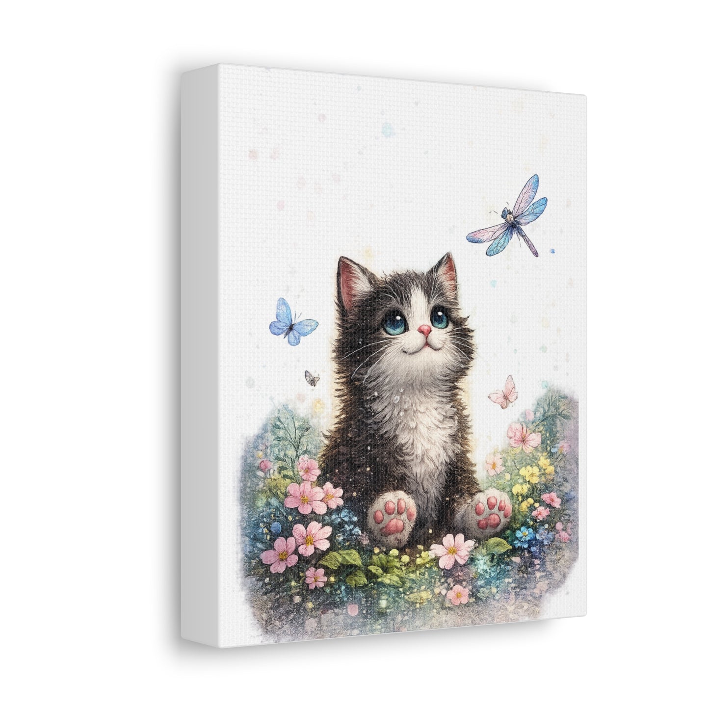 Whimsical Kitten Butterfly Garden Canvas Art